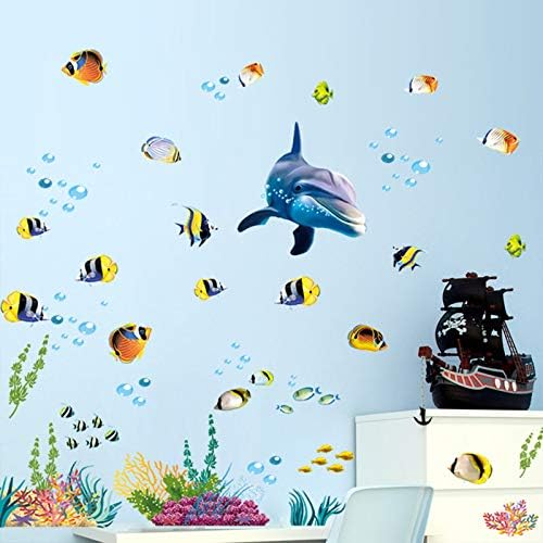 Adesivos de parede da vida marinha sob a decoração da parede do peixe do mar, Dilibra Sea World Removable Cask e Stick Diy Art Diy Art Decalques de parede para garotos da sala de estar da sala de estar da sala de estar