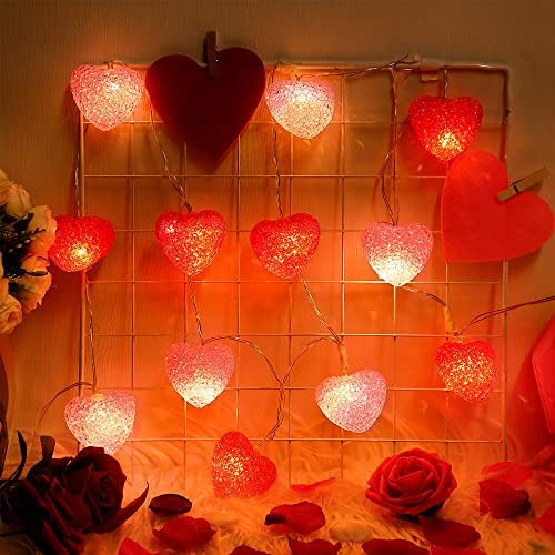Hiboom Decorações do dia dos namorados Luzes de coração, 8 modos Coração Luzes de cordas de coração operado com timer