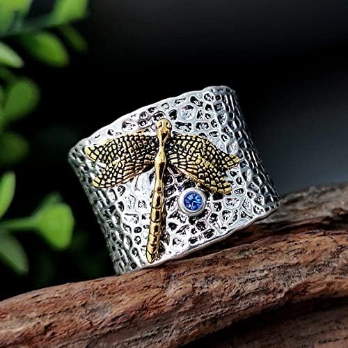 Anel de anel de prata de diamante azul Butterfly e Love Full Ring 1pc Phumb Rings for Women Tamanho 10