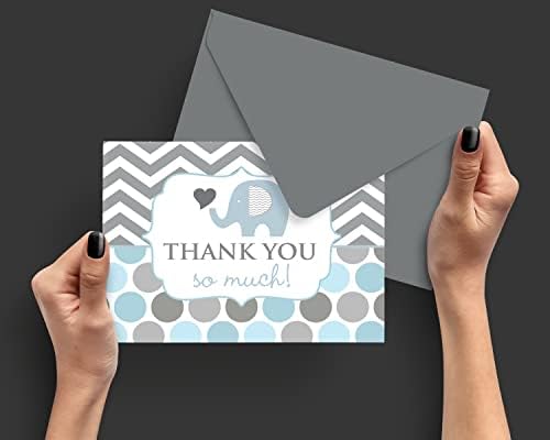 Blue Elephant Agradecemos cartões de notas de ocasião com envelopes - nota individual de agradecimento para meninos chá de bebê,