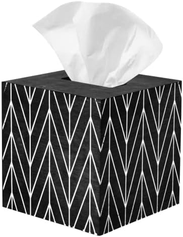 Capa de caixa de lenços de madeira de Ilyapa, design de chevron de madeira preta - suportes de lenços de madeira modernos impressos