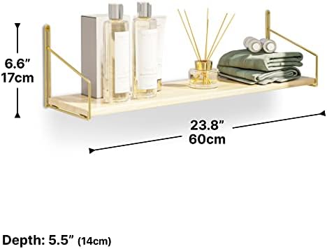 Benoldy, moldura de metal dourado montado na prateleira flutuante com rack de madeira - prateleiras de parede de armazenamento