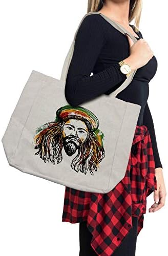 Bolsa de compras de Ambesonne Rasta, Rasta Man Homem Jamaicana Tema Reggae Folk Culture Concept Imagem de retrato esboçado, bolsa reutilizável