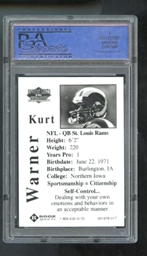 1999 Roox Sports Lines Promo Kurt Warner Classificou Cartão de futebol de futebol PSA 10 Gem