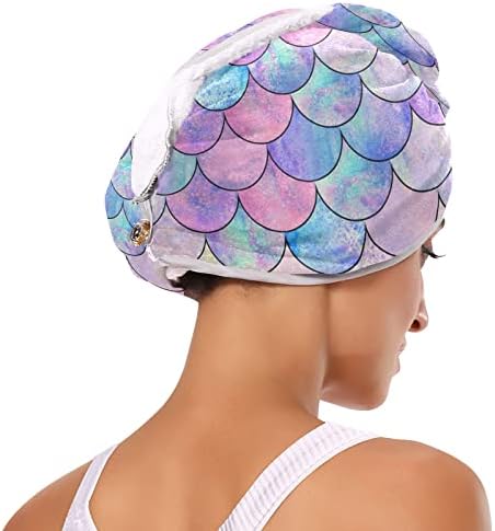 Emelivor Mermaid Peixe Escala de microfibra Toalha de cabelo para mulheres Anti Frizz super absorvente Secando rápido Toalha