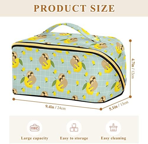 Innewgogo fofo bolsa cosmética de limão de preguiça para mulheres Viagem de maquiagem com alça portátil Multifuncional bolsa