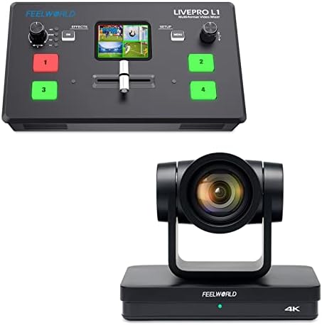 Feelworld LivePro L1 V1 Switcher de vídeo e pacote de câmera uhd4k12x ptz
