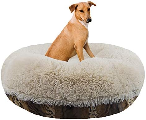 Bessie e Barnie Signature Wild Kingdom / Blondie Luxury Shag Extra Push Faux Fur Bagel Pet / Dog Bed, L - 42