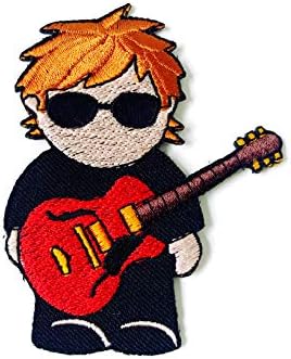 Th guitar tocando rocker cantor de logotipo de categilha costura ferro em apliques de apliques bordados, figurina de roupas de mancha