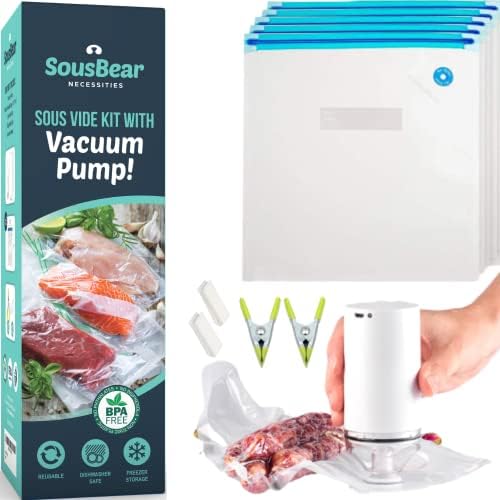 SousBear Electric Vacuum Sealer Pump Handheld com 5 sacolas de zíper a vácuo reutilizáveis ​​para armazenamento de alimentos