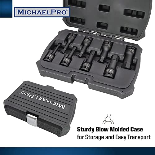 Michaelpro MP005027 8PC 1/2 ”Drive HEX Bit Socket Set, 6 a 19mm, soquete de métrica de impacto, CR-MO | Estojo de armazenamento