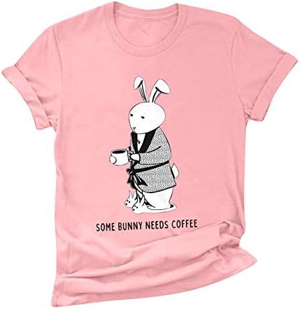 Dia da Páscoa Camisetas de Manga Curta Bunny Prind O pescoço Blusa gráfica de coelho Top solto Faix