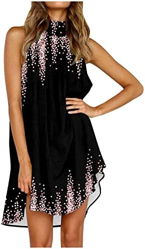 Vestido Fragarn Boho, moda feminina Casual Flor Loose Flor Irregular Praia Salia Sol Salta pendurada no pescoço sem mangas sem