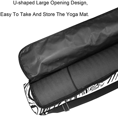 Exercício ioga tapete de transporte de bolsa transportadora com alça de ombro preto branco, 6,7x33.9in/17x86 cm de saco de tapete de ioga