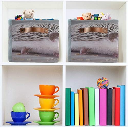 Auuxva Animal Hedgehog Cute Basquete de armazenamento Cubo de brinquedo Bin Roupas Casquete Casçamento com alças Cesto