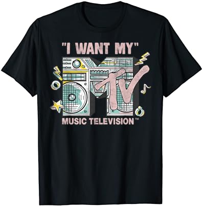 Mtv eu quero minha camiseta gráfica de boombox retro