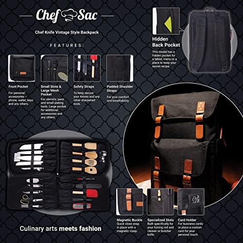 Chef SAC Chef Knife Vintage Mackpack com guardas de faca de 10 pacotes incluídos