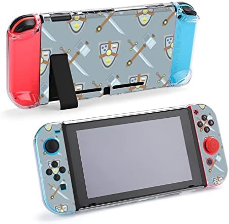 Caixa de capa protetora do padrão de espada e escudo para o controlador de console de jogos de switch lite com garras de polegar