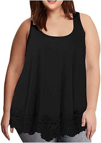 Tampo de tanques de tamanho grande das mulheres blusas de bainha de renda de verão Henley top de cor sólida camiseta confortável