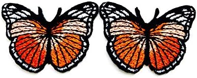O conjunto de 2 minúsculos. Mini Pretty Butterfly laranja cor linda colorida de desenho animado Costura bordada em ferro em remendo