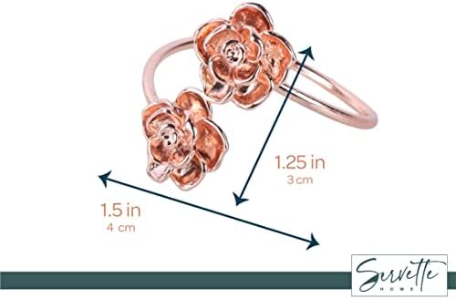 Anéis de guardanapo de flor de ouro rosa conjunto de 8 metal