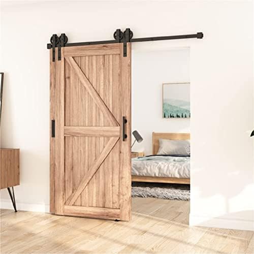 Mfchy 4-16 pés estilo antigo desvio de madeira deslizante kit de hardware de porta de madeira de madeira preta montada