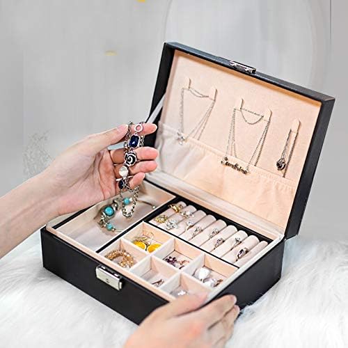 Caixa de jóias H-Rong para mulheres Camadas de couro de garotas Exibir grande organizador de jóias com estojo de armazenamento