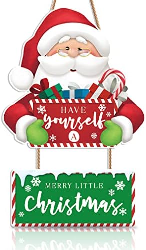 Lhiuem tem um Feliz Little Christmas Wooden Holding Sign, Papai Noel Decoração de Portas de Justiça de Xmas de Papai Noel, Decorações de Natal para Festações para Festas de Inverno em Casa para Casa