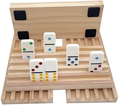 Sutimshe Natural Wood Domino Racks, Domino Tilers, bandejas de Domino Conjunto de 4 para treinar mexicano Chickenfoot e outros jogos de Dominoes