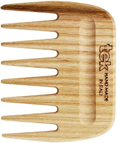 Tek - pente pequeno com dentes largos em madeira natural feita na Itália, para cabelos grossos, encaracolados ou ondulados - 9 x