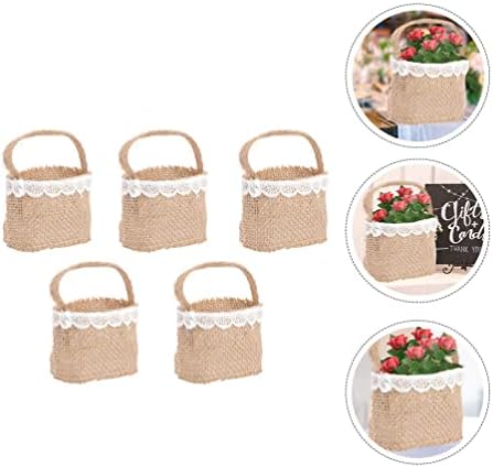 5pcs Sweet Candy Tote Bag Small Burlap Flor Basket Wedding Flower Girl Basket para decoração de festa Mini bolsas de doces