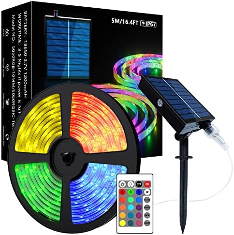 Luzes de tira solar de led de uniontang ao ar livre, 16,4 pés de solar RGB LED Faixa SMD 5050 LEDs LED, IP67 Luzes de corda