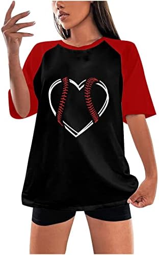 Tops de beisebol para mulheres adolescentes meninas de manga curta camiseta raglan Jersey Love Ball Print Summer Casual T camisetas