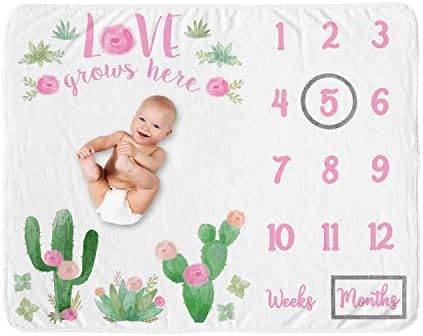 Sweet JoJo Designs Cactus Floral Girl Milestone Blanket Mensal do recém -nascido Memória do chá de chá de bebê do primeiro