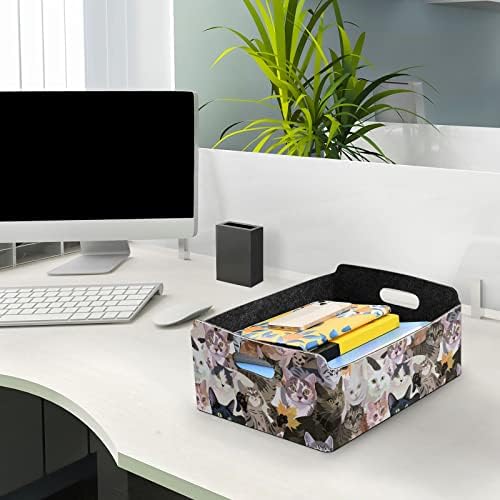 Cataku armazenamento dobrável cesto de cesto de animal gato fofo lixeiras de feltro dobráveis ​​com alça de gaveta Organizador Bin Cube Shelf Box para organizar roupas de armário de livros de escritório quarto