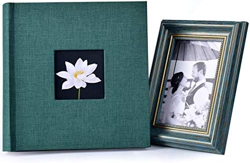 Álbum de fotos 4x6 200 bolsos com quadro vintage bônus e espaços de memorando personalizáveis ​​livro de memória de memória para família, casamento, bebê, viagem - verde