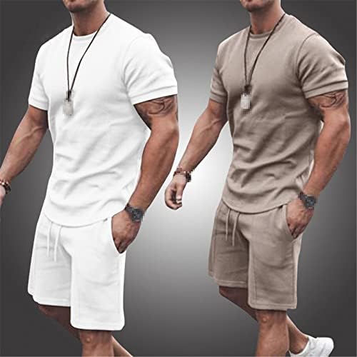 T-shirt de verão de traje esportivo masculino Conjunto de 2 peças homens ginásios de fitness de cor sólidos, executando ternos de traje