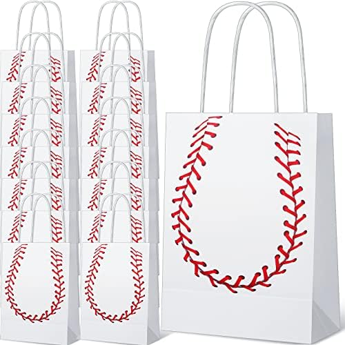 30 PCs Baseball Party Favor Bags Sacos de papel de beisebol brancos com manobras de beisebol Bolsas de Goodie Bags Tream Snack
