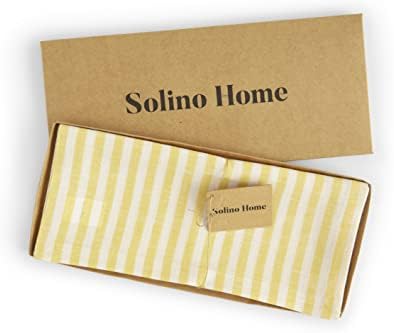 Solino Home Linen Table Runner 14 x 36 polegadas - Pure Linen Summer Table Runner Primrose Amarelo e Branco - artesanal de linho europeu e lavável máquina - Listra amalfitativa