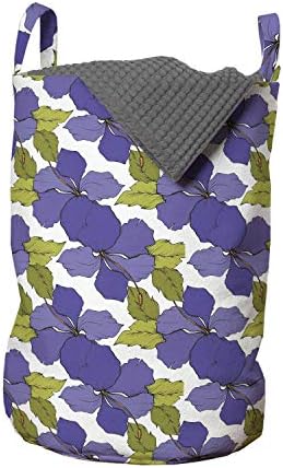 Bolsa de lavanderia floral de Ambesonne, padrão botânico de flores e folhas de folhas florescidas, cesta de cesto com alças
