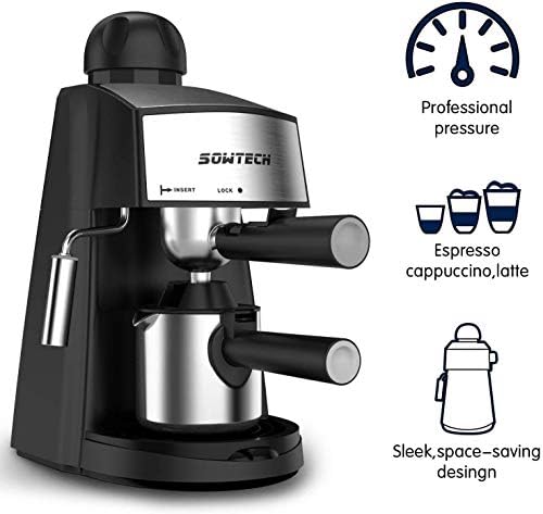 Sowtech Steam Espresso Machine Espresso Cappuccino Latte Machine com Frother de leite a vapor e caneca 3,5 bar 4 xícara