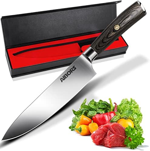 Aibors Santoku Knife - Faca de cozinha profissional de 7 polegadas com aço inoxidável alemão 7cr17mov, alça ergonômica