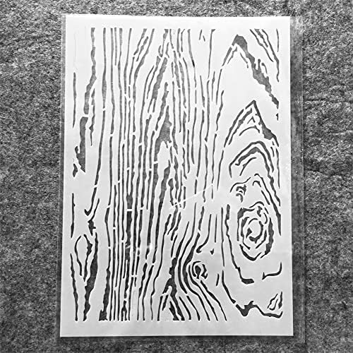 TIAMECH A4 Estêncil de textura de madeira para pintar em madeira de camadas reutilizáveis ​​estêncil DIY Scrapbook Tamanho decorativo