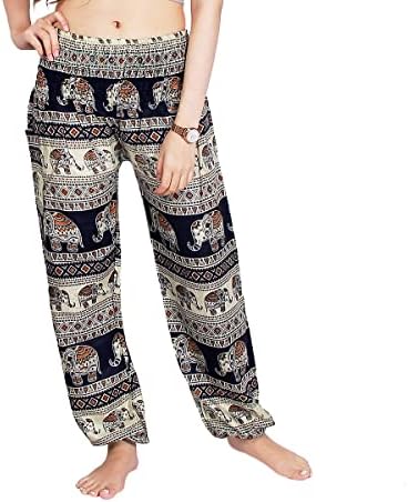 Calças de harém femininas, calças hippies com 2 bolsos, calças confortáveis ​​de Bagy Yoga Beach de Yoga Flowy Flowy