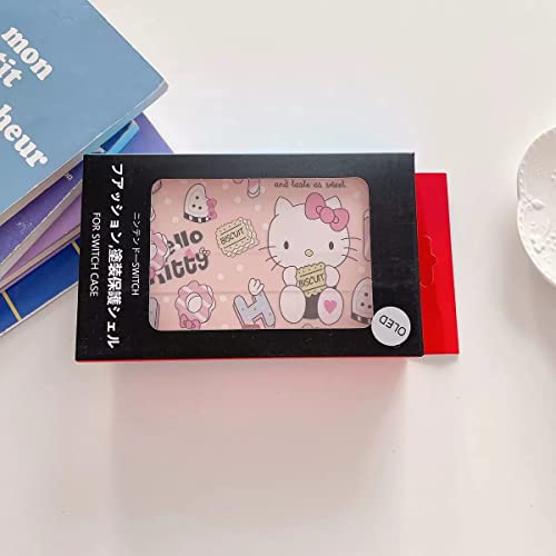 Caso de Hello Kitty enfily Compatível com Nintendo Switch OLED, capa de caixa ancorável, estojo de punho de TPU ergonômico