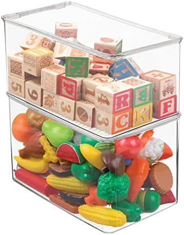 Mdesign plástico empilhável caixa de armazenamento de brinquedos Caixa de contêiner, tampa da dobradiça para organizar a sala de estar,
