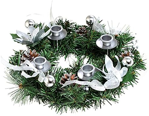 Yuch Christmas Advent Wreath Decoration 4 Advent Velles Holder com Pine Cone Ribbon e Glitter Poinsettia Advent Veller para a