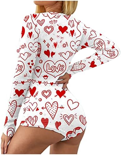 Mulheres de manga comprida Badysuit -roupas de dormir com coração impressão de pijama vestido de pijama v pesco