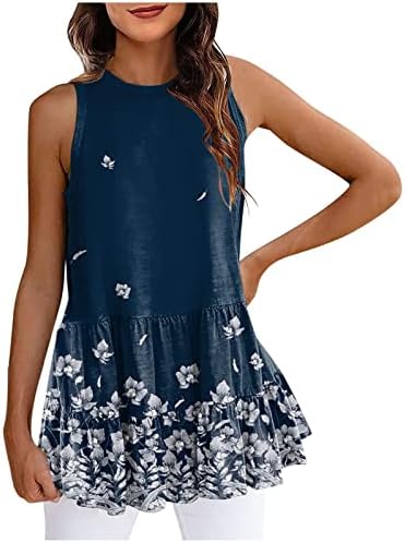 Vestido de tanque Wenini para mulheres - Moda feminina o pescoço tops com alojamento sem mangas casuais blusas florais