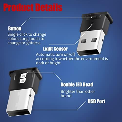 Uyye de 8 cores Brilho ajustável Mini luz LED USB, acessórios de carros Light Night Light RGB LED Iluminação interna LED LED LUZ